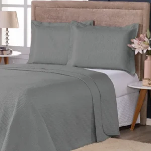 Colcha Casal 3 Pçs Cobre Leito 200 Fios Dupla Face Liso- Kit 3 PÇS