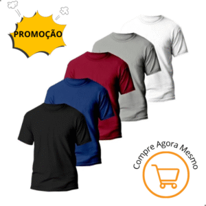 Camiseta Básica Masculina Dry Fit Lisa Tradicional-Kit 5 und
