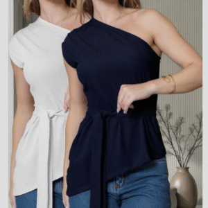 Blusas Manga Nula Um Ombro Só Assimétrica Com Faixa-Kit 2 und