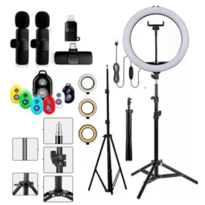 Ring Light Led Iluminador Suporte + Tripé Completo Microfone Duplo