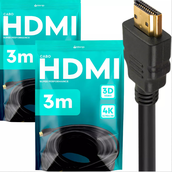 Cabos HDMI 3m Metros Mts 4k 3d Full Hd Blindado Gold Marqs Home - Kit Com 2 und