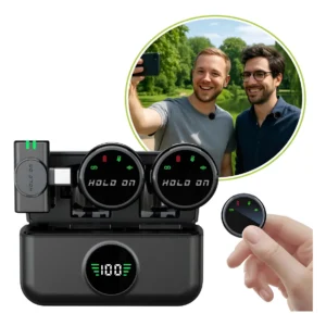 Microfone Lapela Redondo Imã Sem Fio Preto Anti Ruído Duplo Hold On