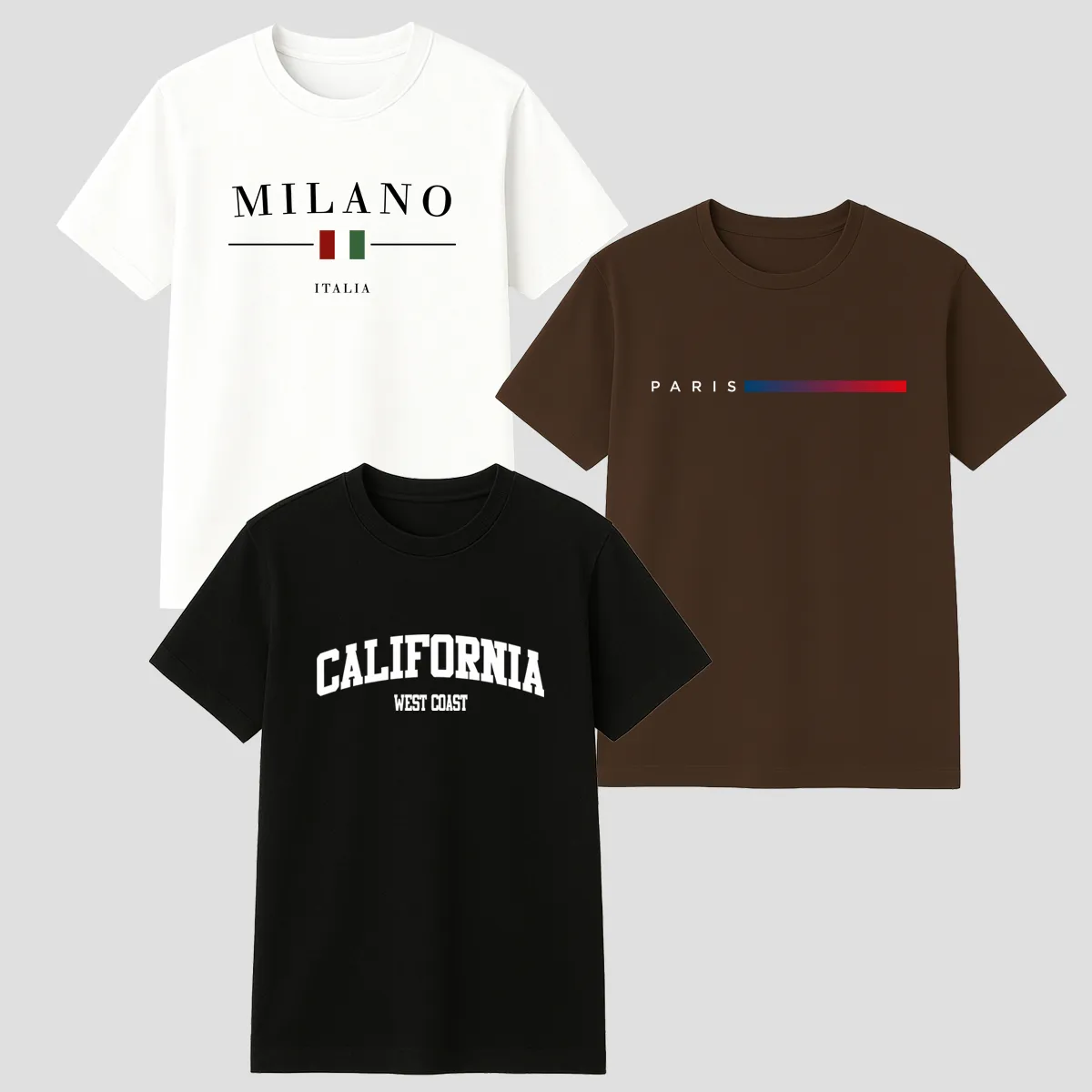 Camiseta Algodão Milano Paris Califórnia Masculina Kit 3 com 3 und