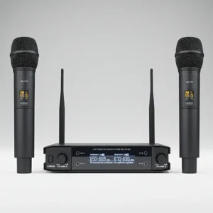 Microfone Sem Fio Duplo Profissional Uhf Preto Kit Com 2 Preto