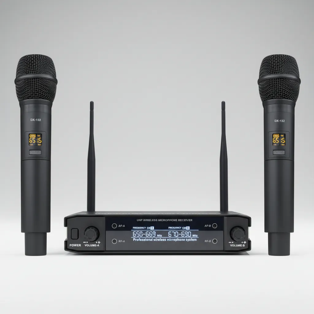 Microfone Sem Fio Duplo Profissional Uhf Preto Kit Com 2 Preto