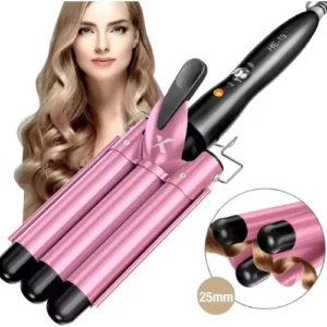 Chapinha Tripla Triondas Modelador Cabelo Cerâmica Tri-onda Ondulador Bivolt Cor Rosa Haixia